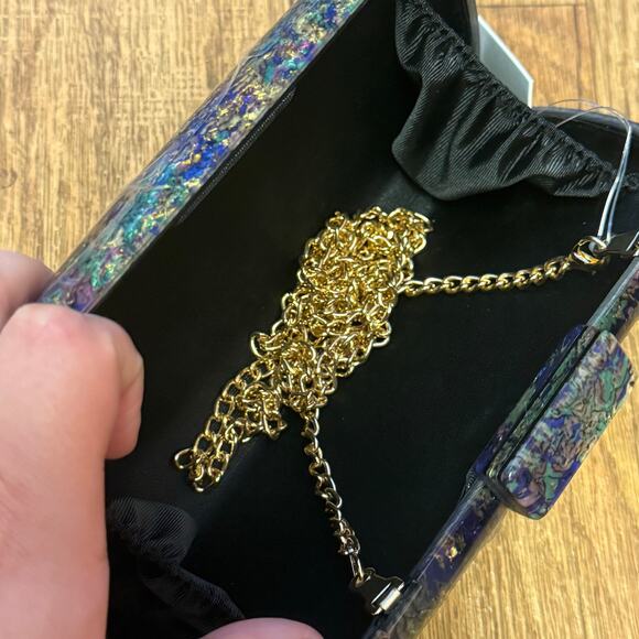 Peeptoe Evening Acrylic Multicolored Marble Clutch Purse with Crossbody Strap - Picture 8 of 9